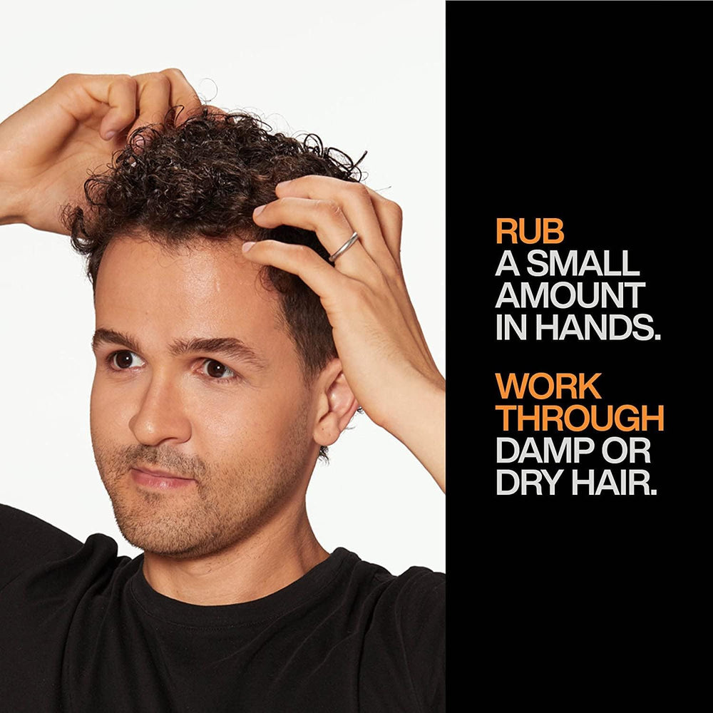 Redken Brews etiqueta con Polystretch Fibers y beneficios visibles