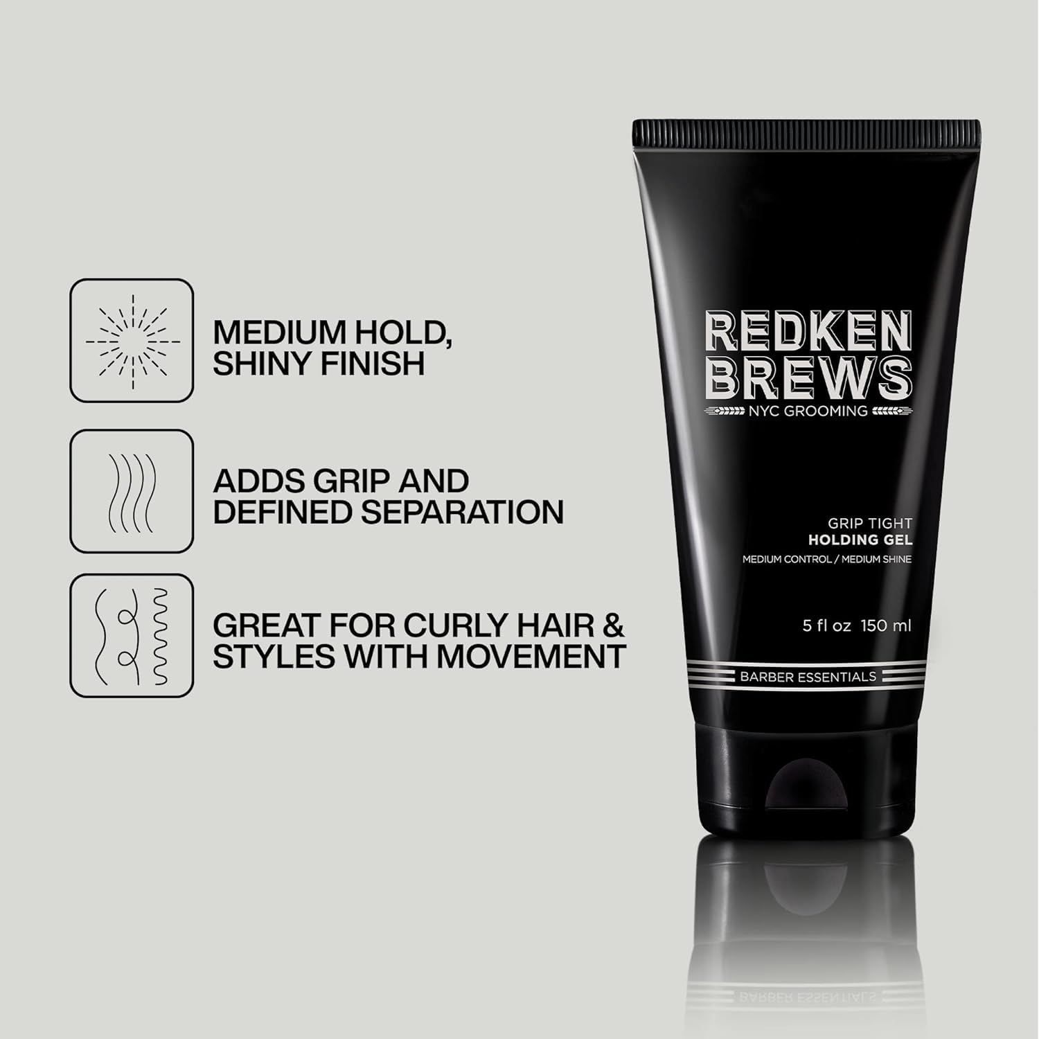 Redken Brews gel aplicación en manos que ofrece control y agarre inmediato