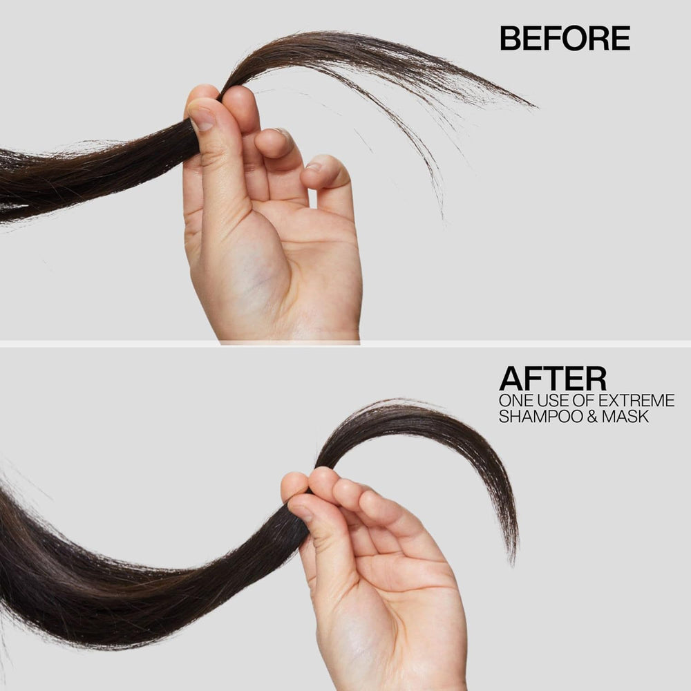 Redken envase abierto del acondicionador Extreme mostrando la cantidad y consistencia
