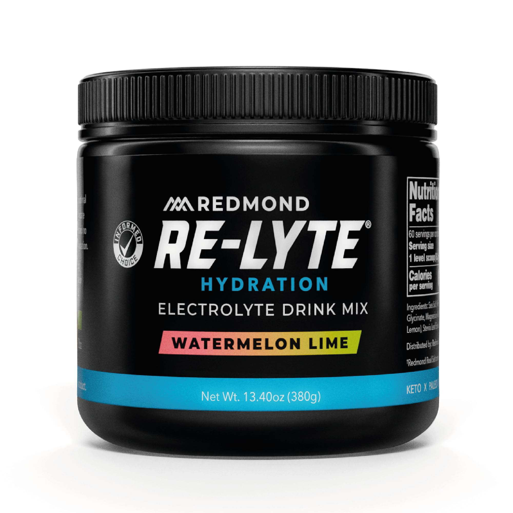 REDMOND envase frontal mostrando etiqueta Watermelon Lime y beneficios
