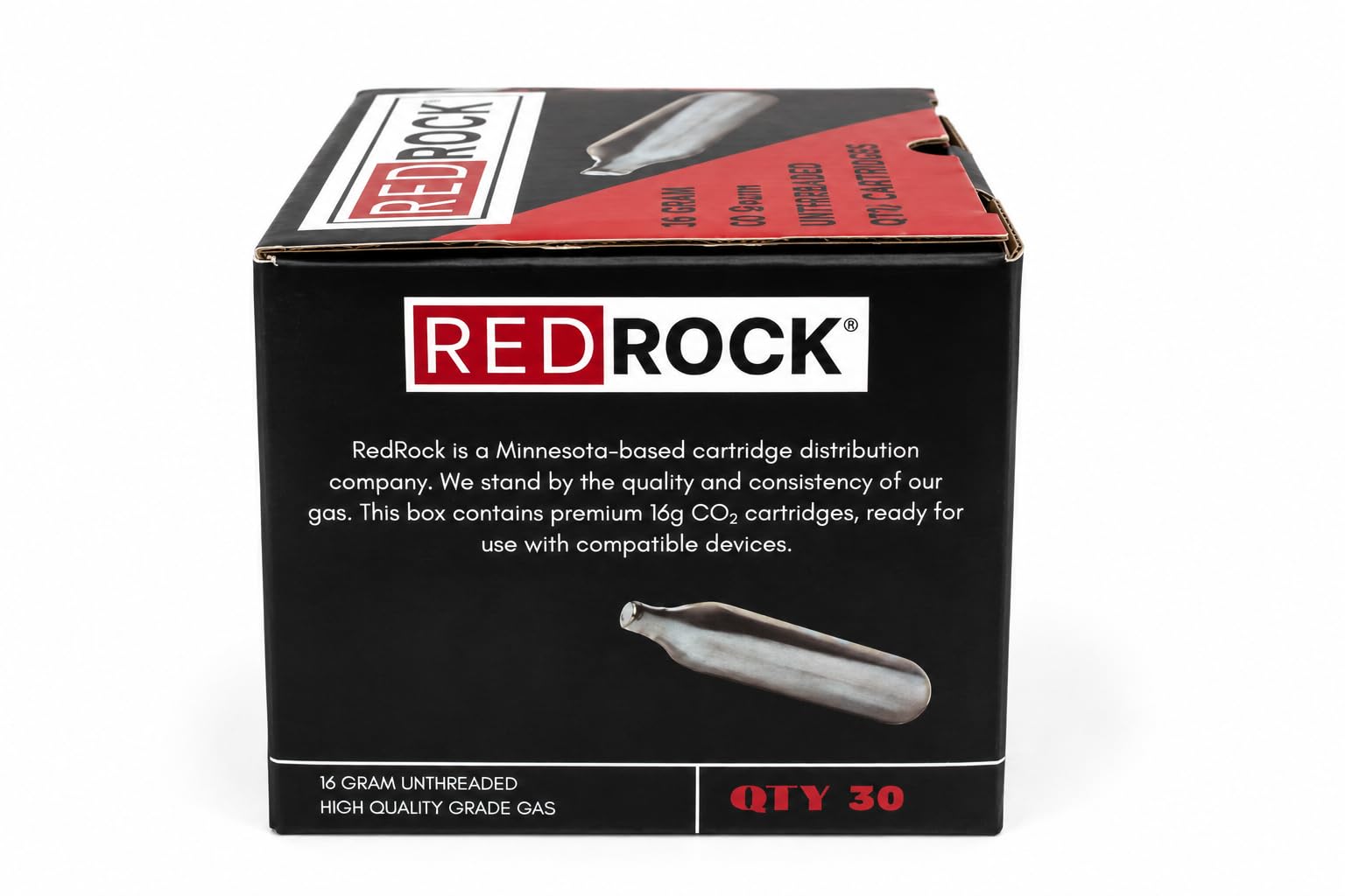 REDROCK cartucho junto a objeto de referencia mostrando tamaño compacto y portabilidad