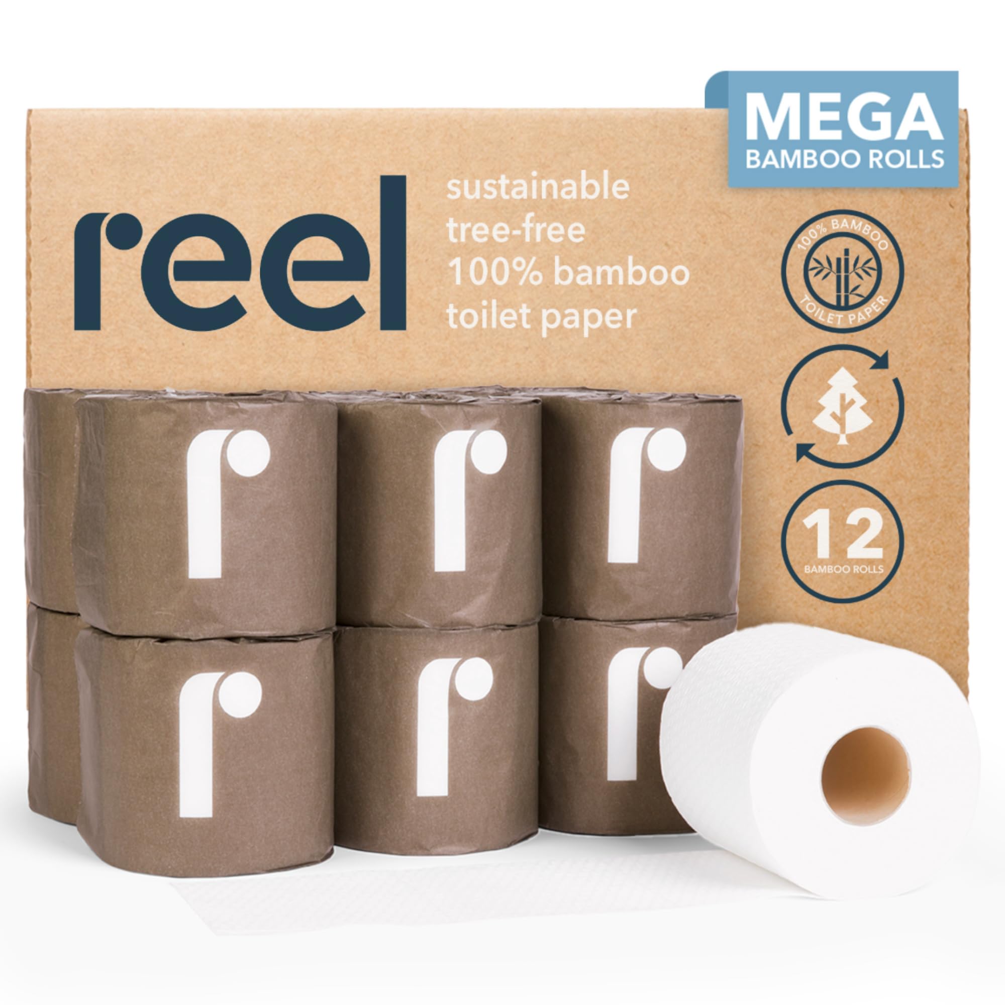REEL paquete frontal con 12 rollos de bambú, ahorro y sostenibilidad