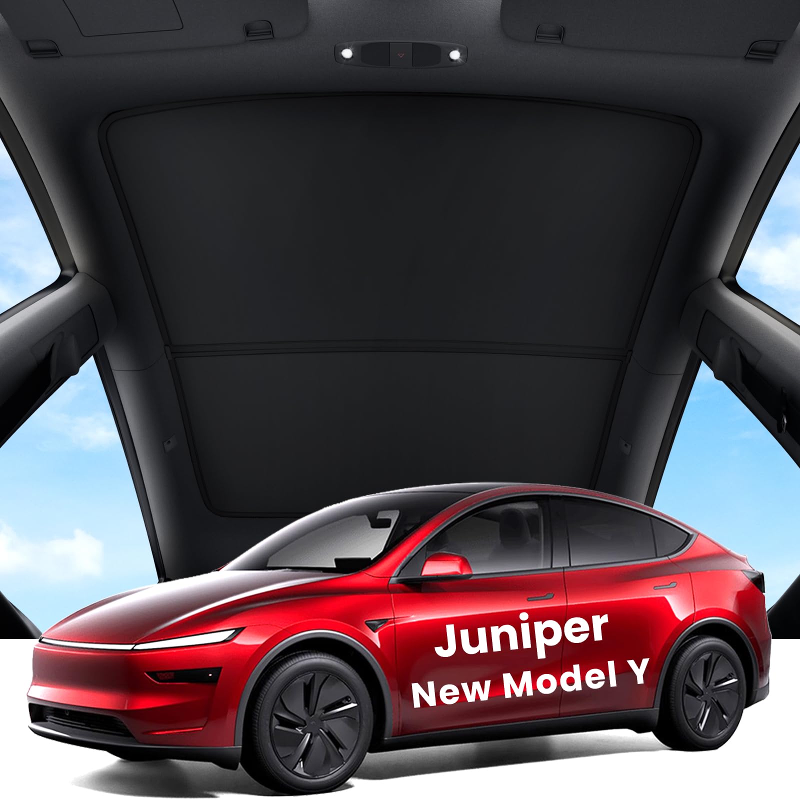 REEVAA front view of Model Y Juniper sunshade showing seamless fit benefit