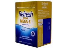 Refresh Optive Mega-3 caja abierta con viales, paquete listo para uso