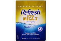 Refresh Optive Mega-3 vial monodosis en primer plano, portátil y estéril