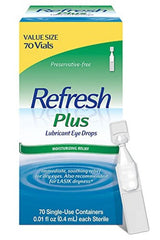 Refresh plus frente del empaque mostrando 70 viales y beneficios portátiles