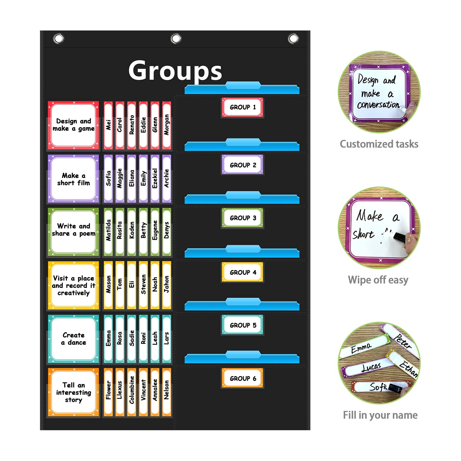 REGELETO tarjetas coloridas para nombres y tareas facilitan gestión