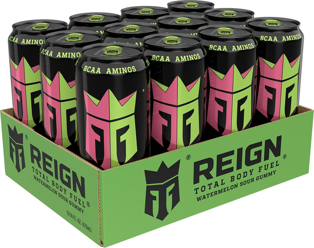 REIGN etiqueta y lista de ingredientes en primer plano, mostrando información nutricional clara