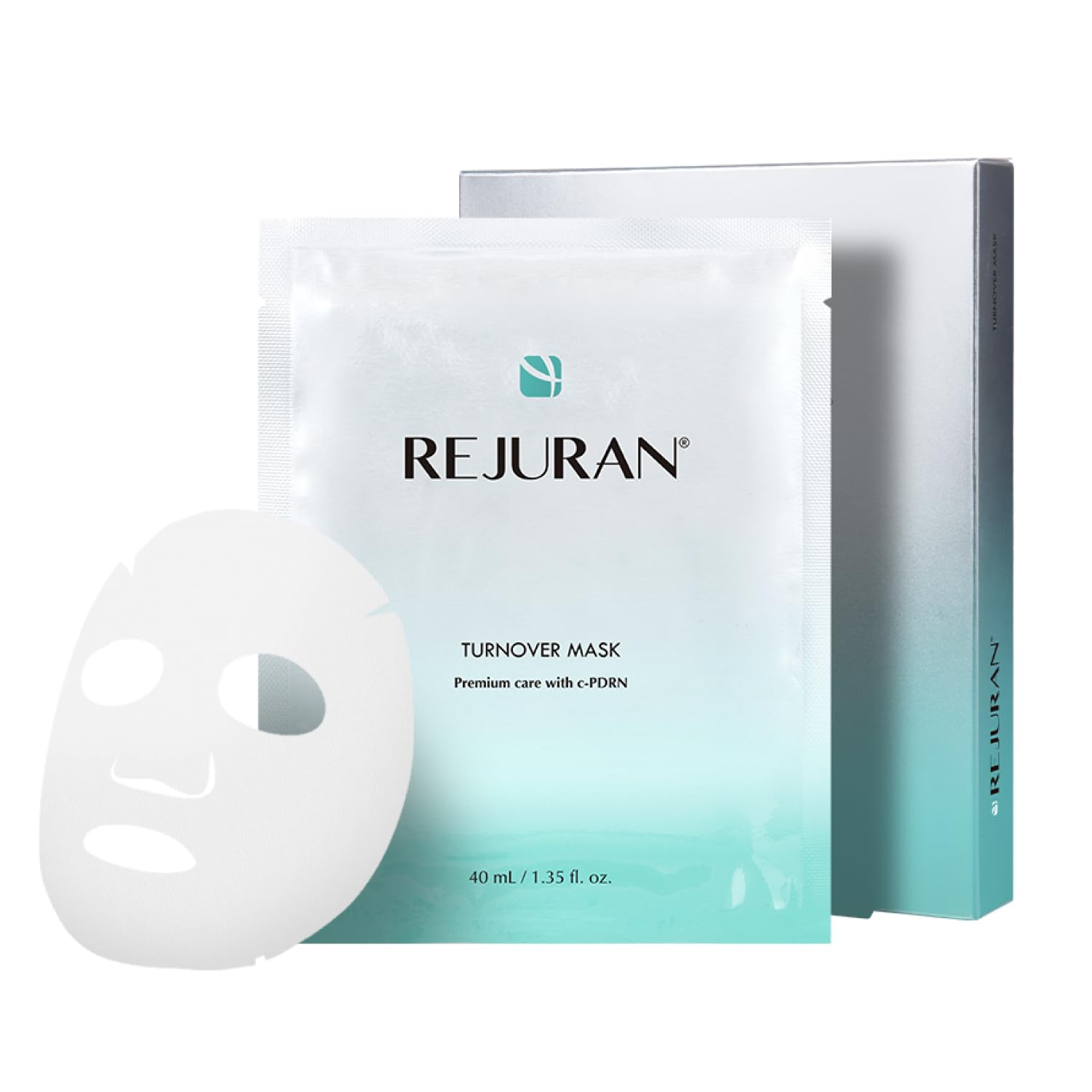 REJURAN empaque frontal mostrando 5 mascarillas y beneficios visibles