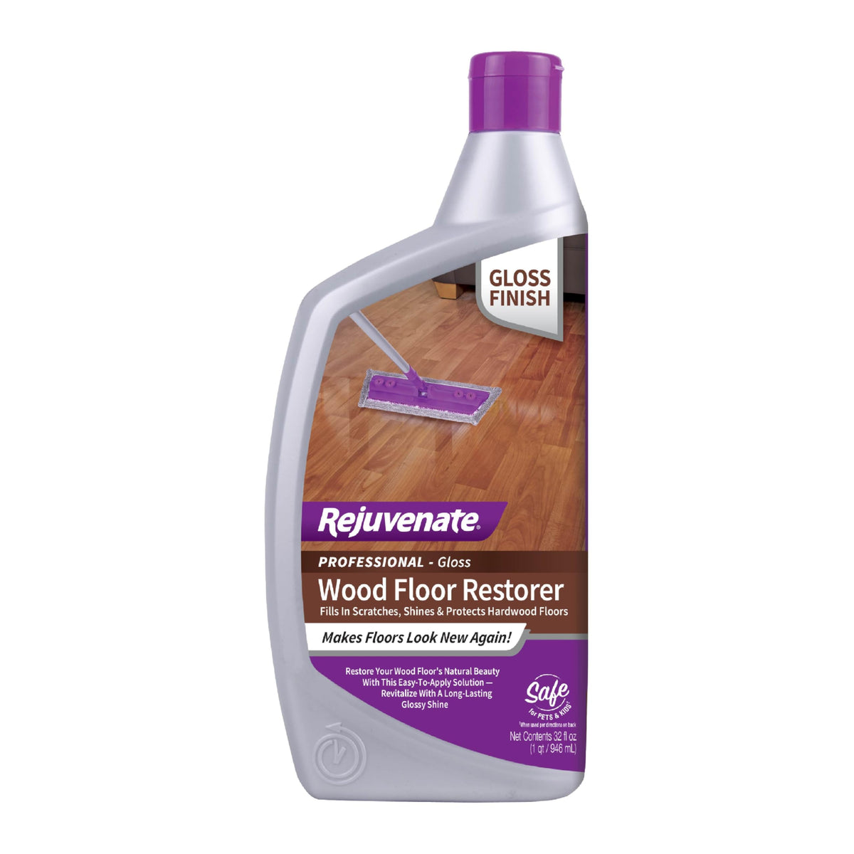 rejuvenate botella frontal 32 oz mostrando etiqueta y beneficio brillo