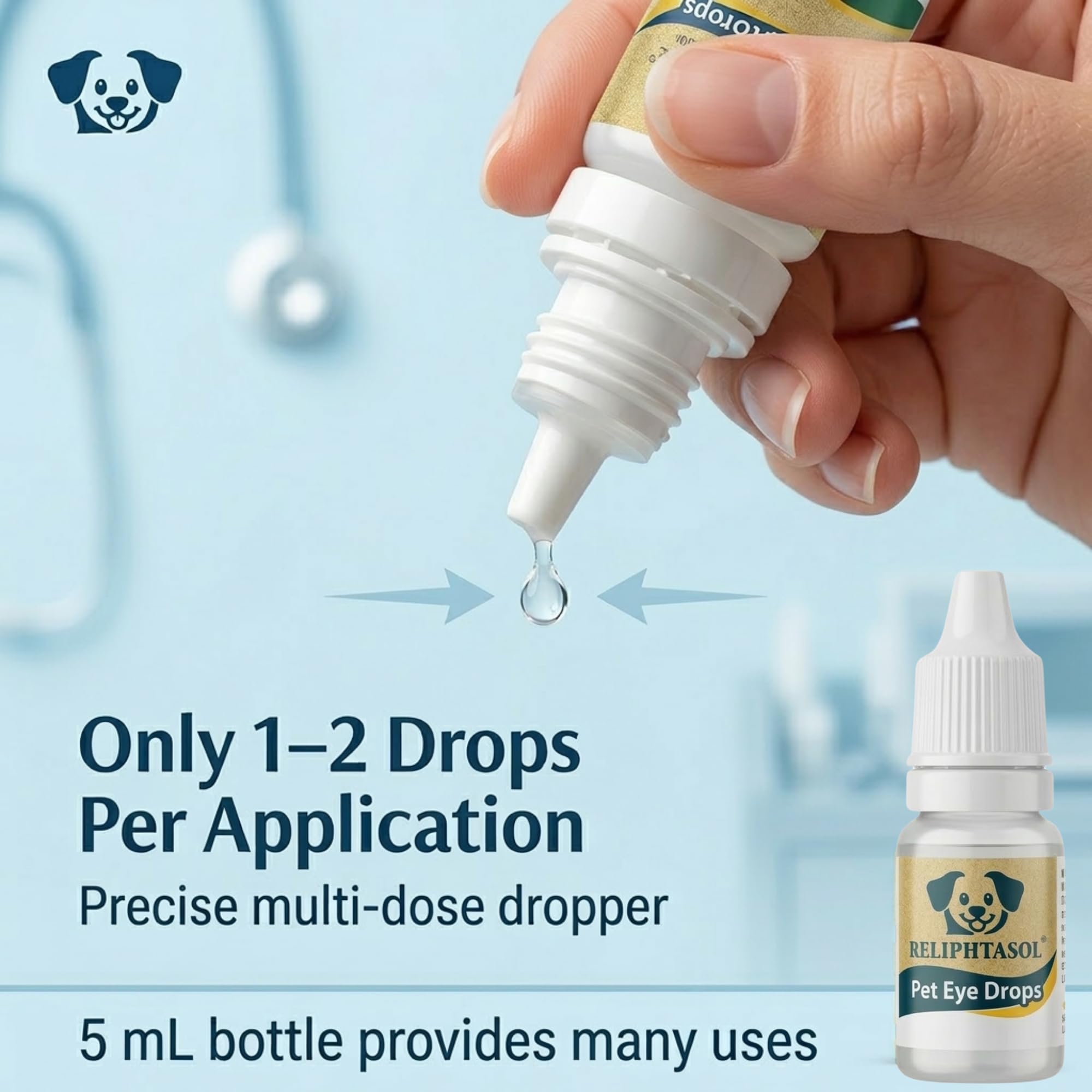 RELIPHTASOL botella junto a mano para comparar tamaño y facilidad de transporte