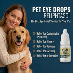 RELIPHTASOL aplicado en ojo de perro para aliviar irritación y enrojecimiento