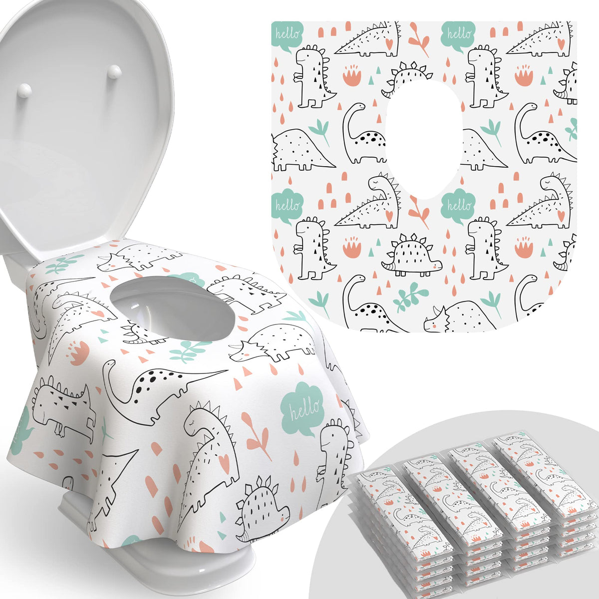 Relyo paquete frontal con diseño dinosaurios muestra contenido y conveniencia