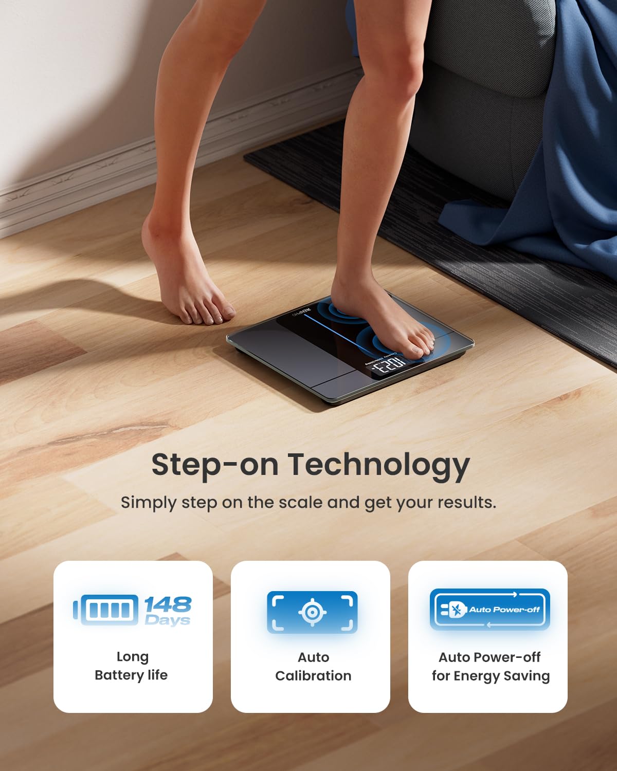 RENPHO comparación de tamaño con zapatilla para visualizar escala real