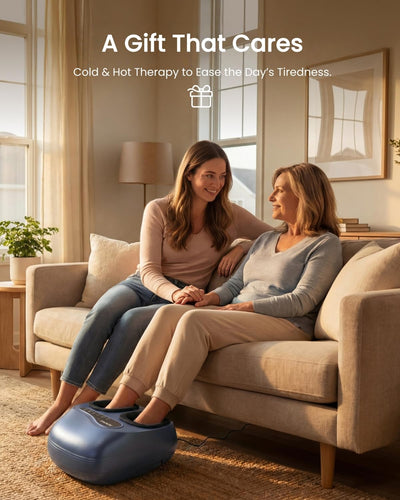 RENPHO Thermacool in-use lifestyle photo with seated user enjoying soothing foot therapy