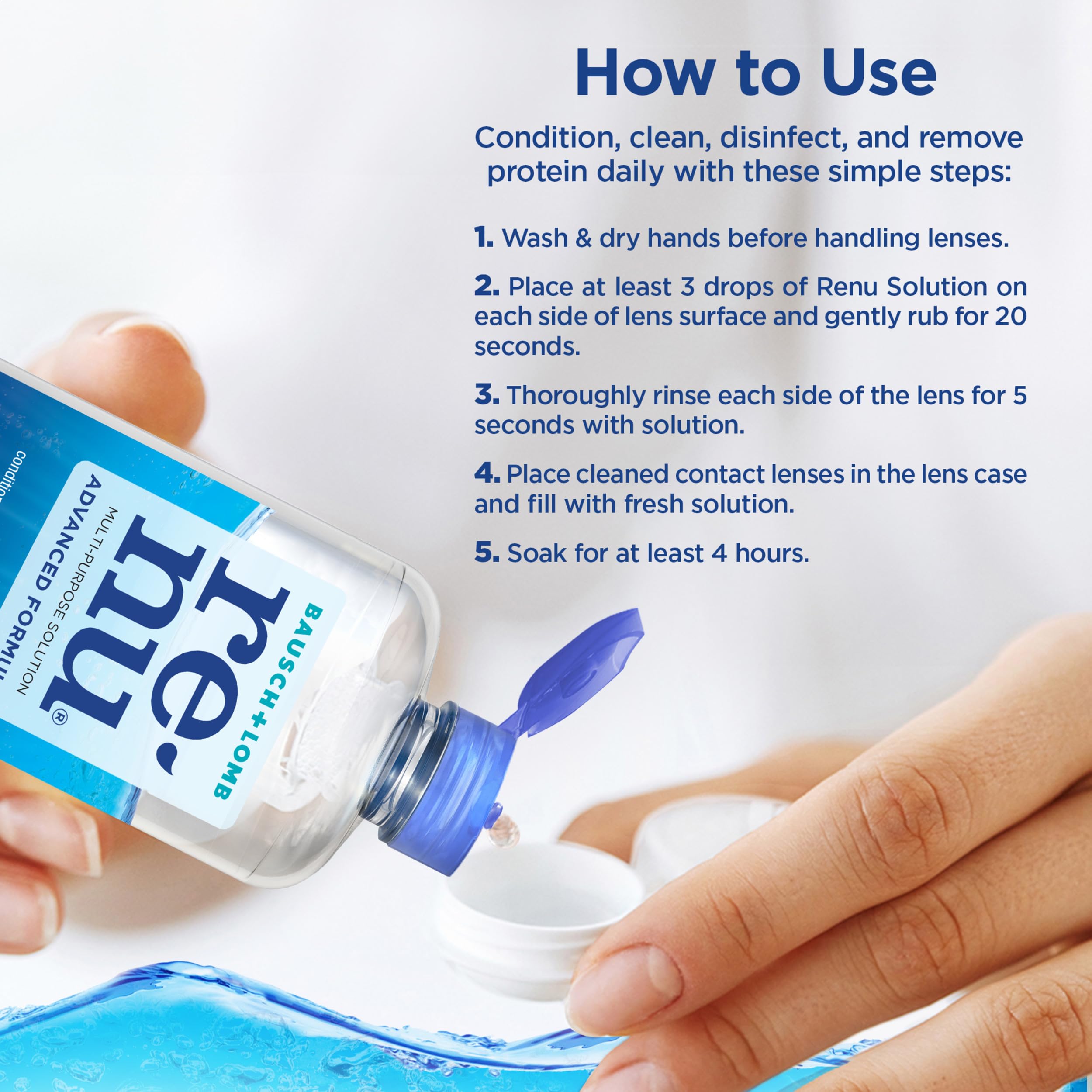 Renu product label close-up showing directions and ingredient clarity