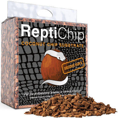 ReptiChip front packaging showing brand and compact breeder block, clear storage benefit