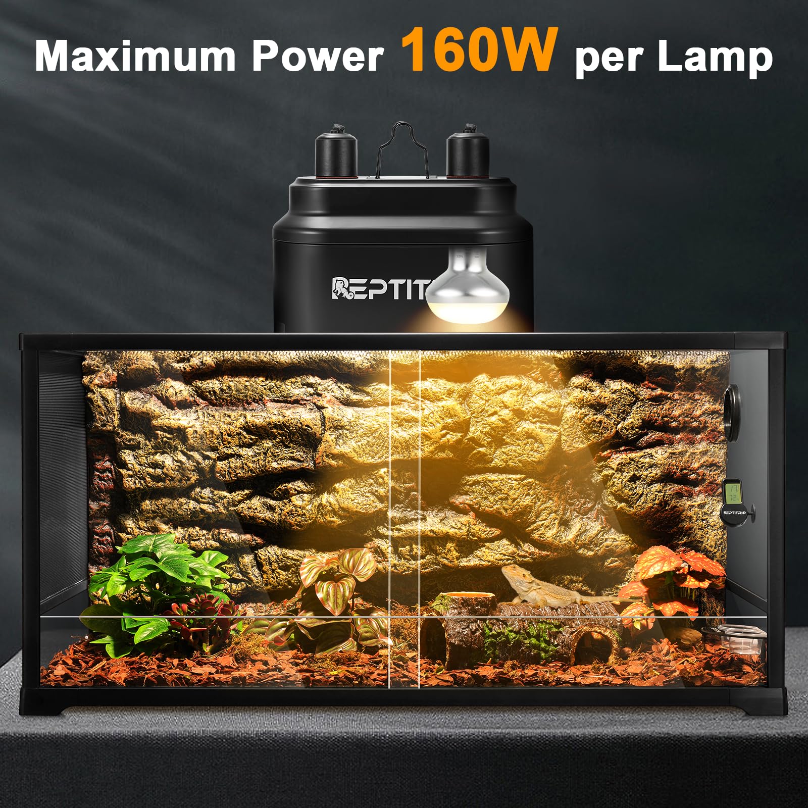 REPTITRIP interior con reflector pulido que maximiza luz y UVB
