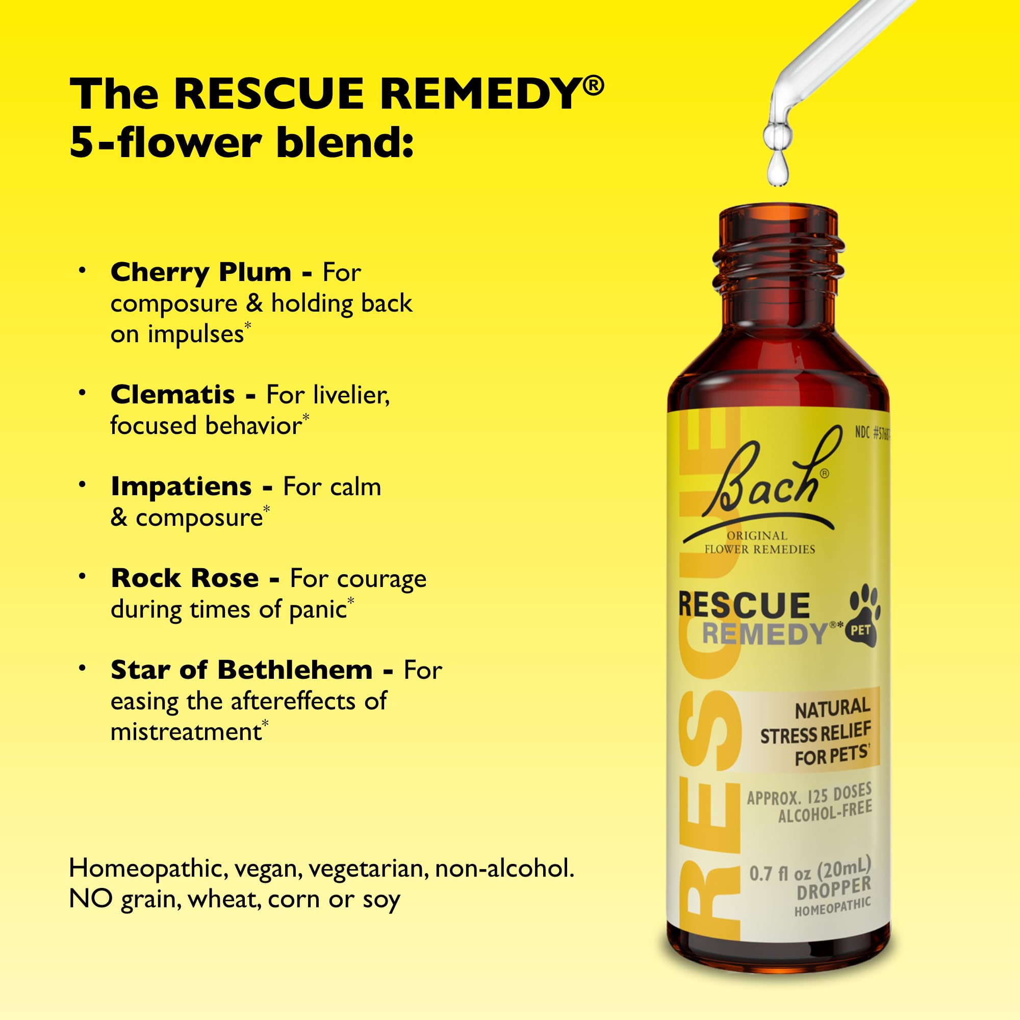 RESCUE etiqueta con lista de ingredientes naturales y claros