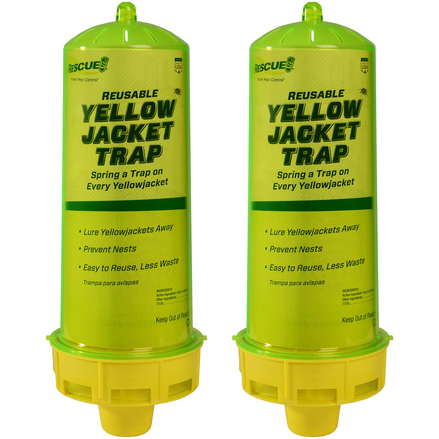 RESCUE! front packaging showing two reusable traps and attractant for easy setup