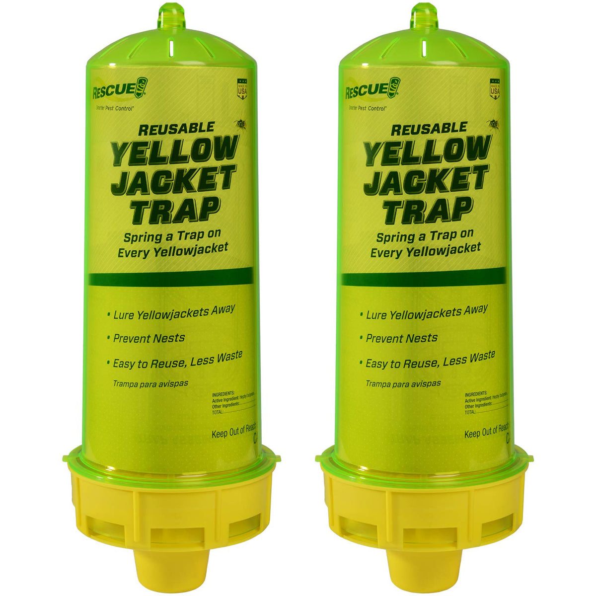 RESCUE! front packaging showing two reusable traps and attractant for easy setup