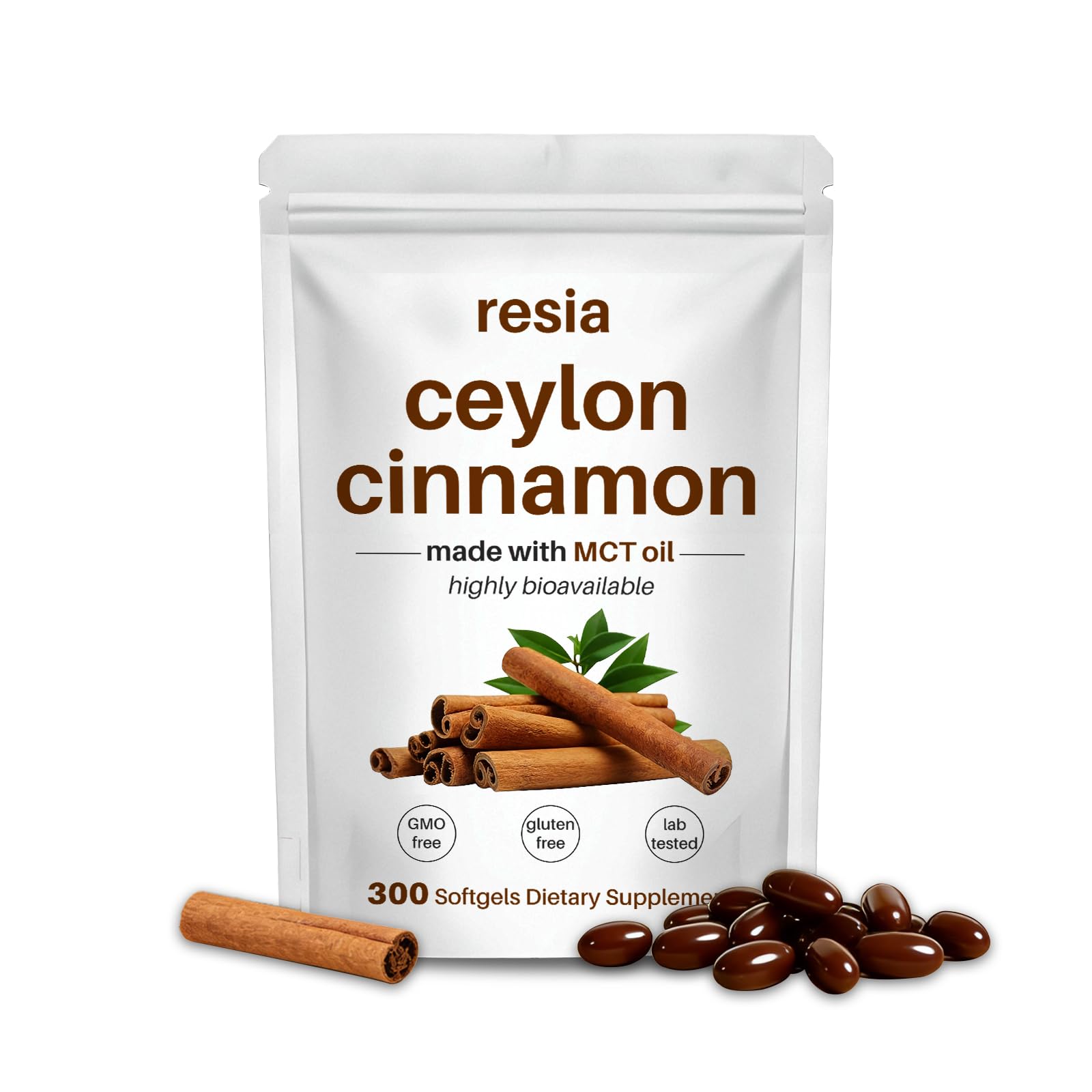 RESIA envase frontal de canela Ceylán en softgels con información clara