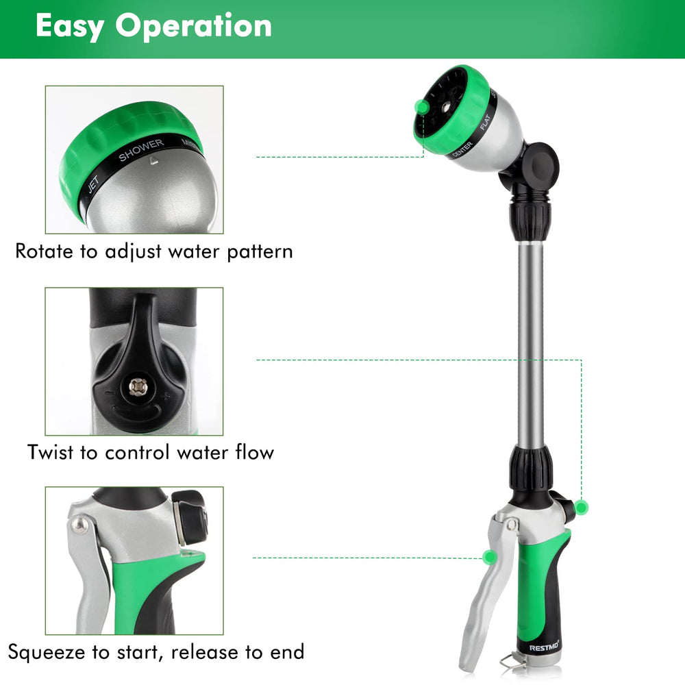 Restmo flow control knob and pistol trigger showing easy pressure adjustment benefit
