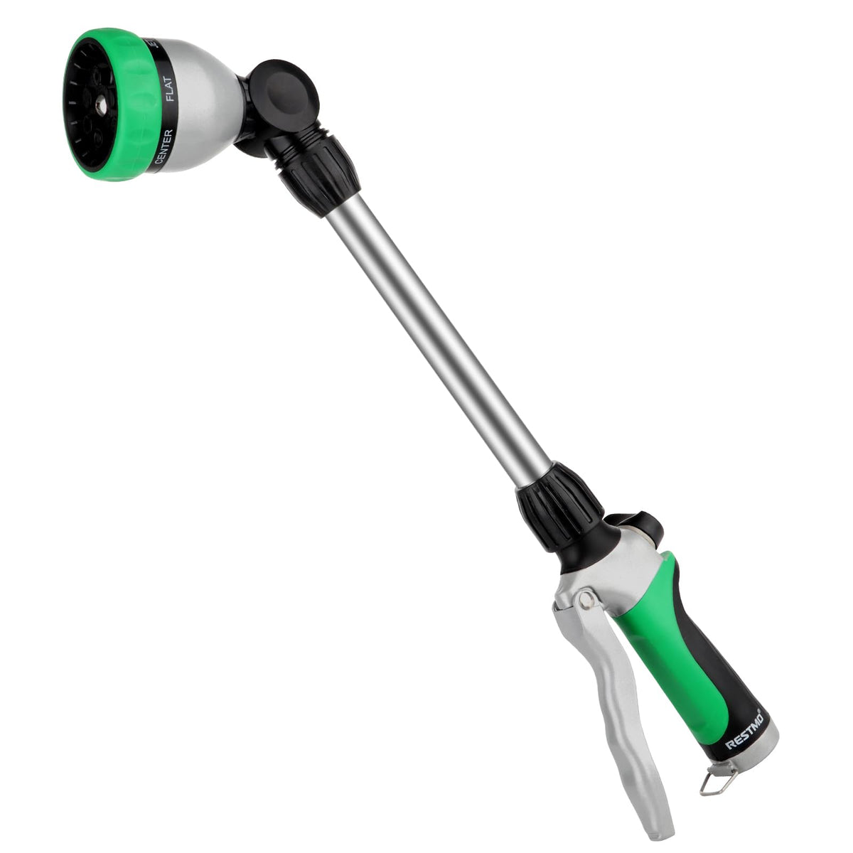 Restmo front view of metal watering wand showing sturdy build and finish for durability