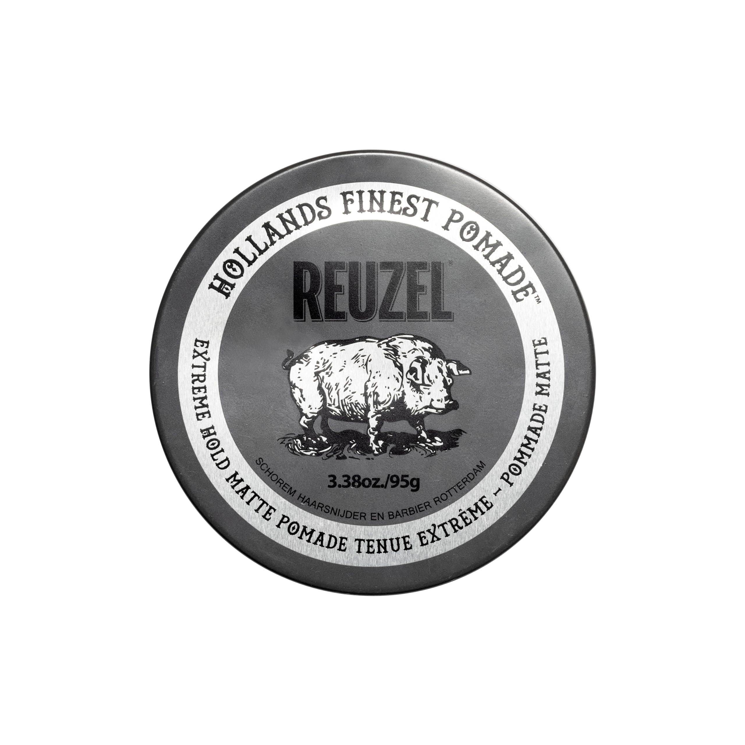 REUZEL frontal del envase mostrando el nombre y tamaño 0.21 lb, ideal para fijación extrema