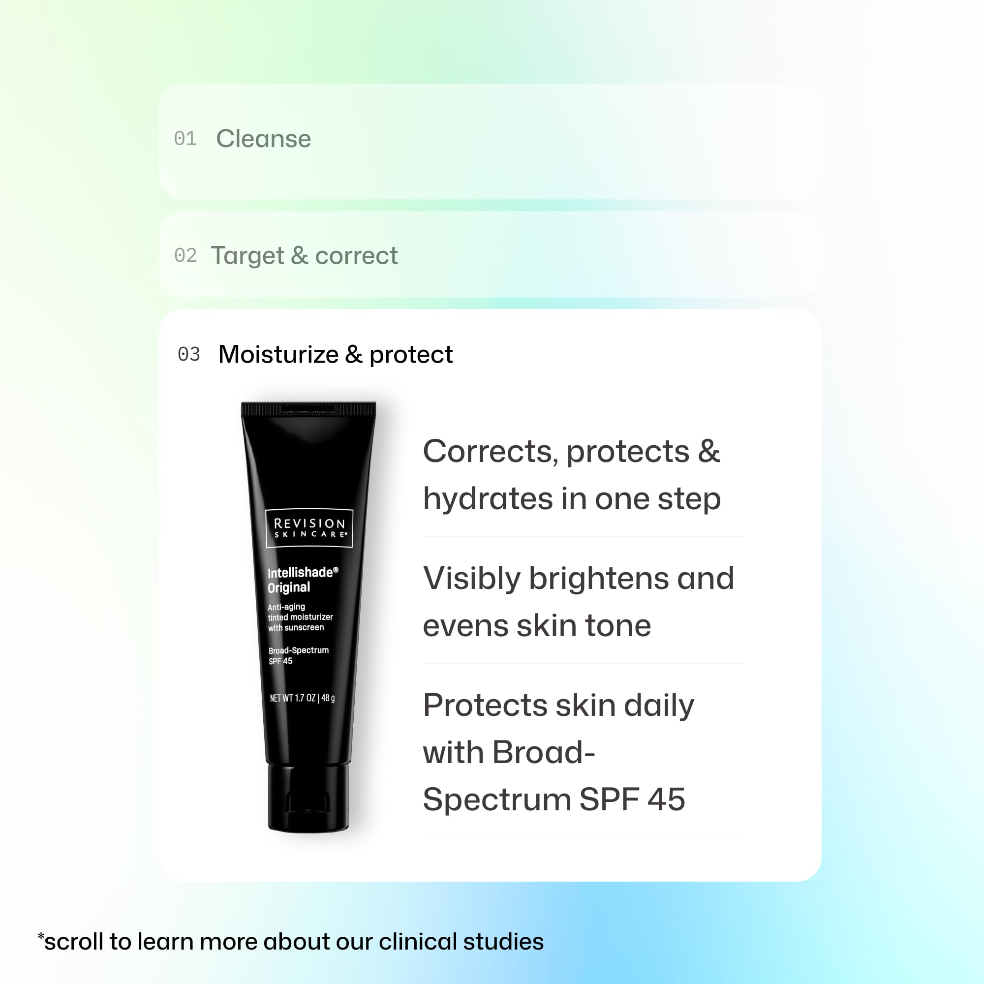 Revision Skincare antes y después de cobertura ligera mostrando reducción visual de rojeces