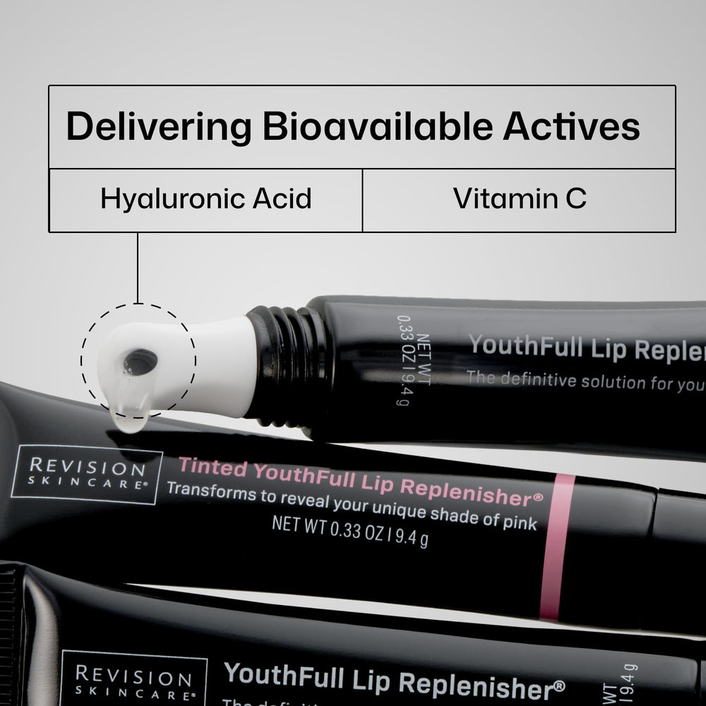 Revision Skincare envase de 0.33 oz junto a una moneda para comparar tamaño y conveniencia