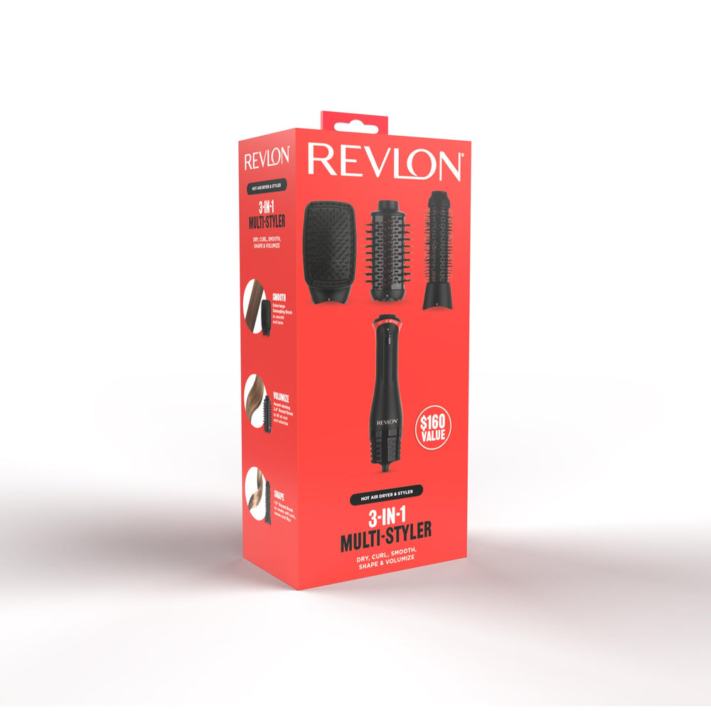 REVLON multi-styler next to ruler and attachments to show size and included pieces