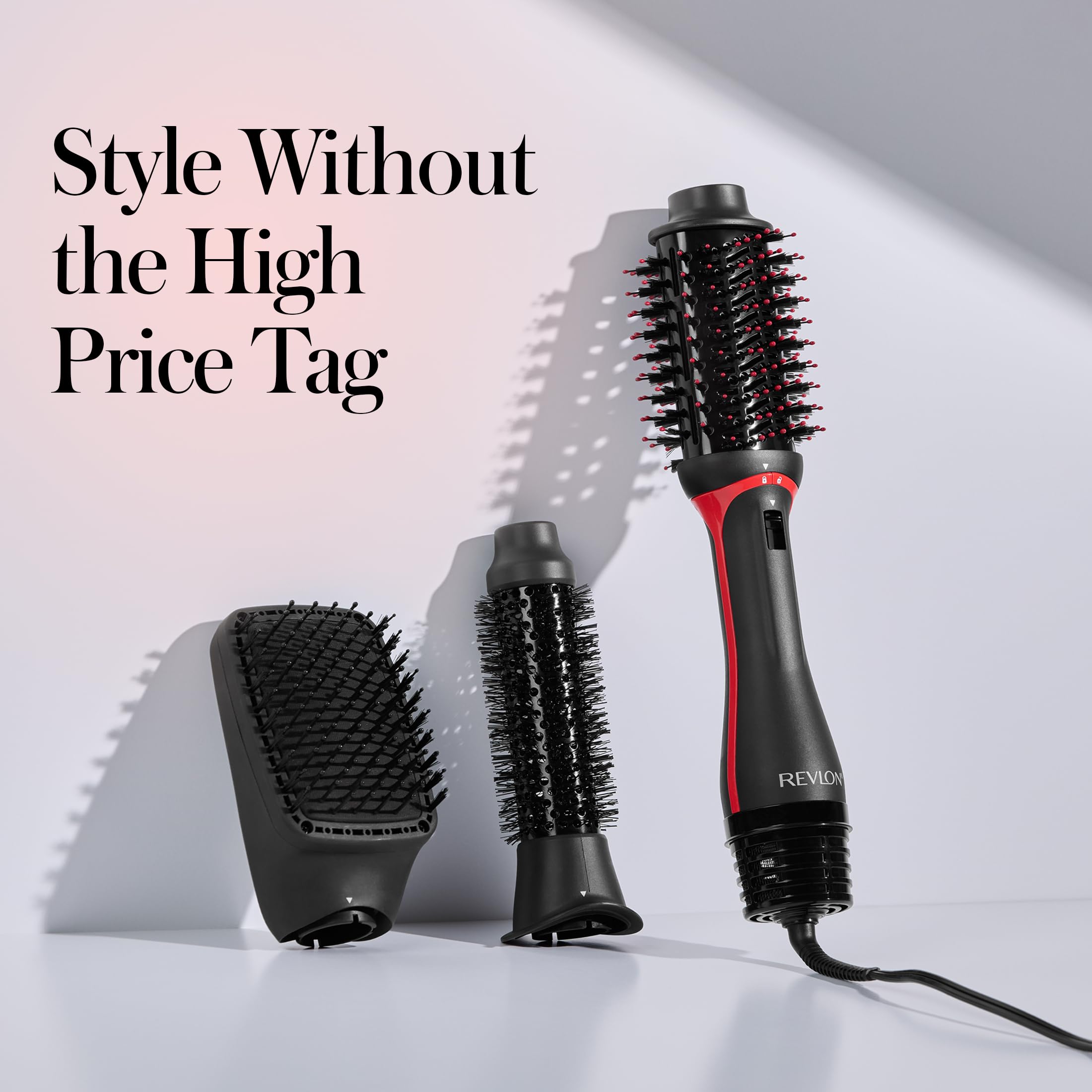 REVLON volumizer attachment close-up showing bristles that smooth and add shine