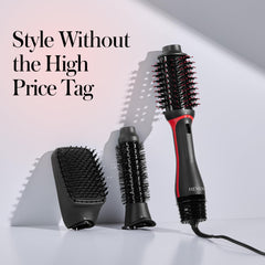REVLON volumizer attachment close-up showing bristles that smooth and add shine