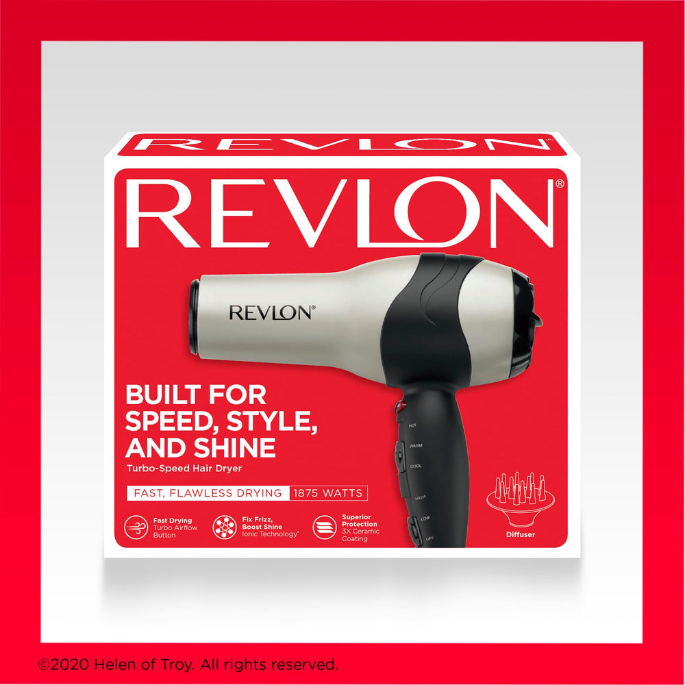 REVLON etiqueta y accesorios que indican potencia y ajustes