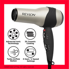 REVLON secador en uso secando cabello con menor encrespamiento