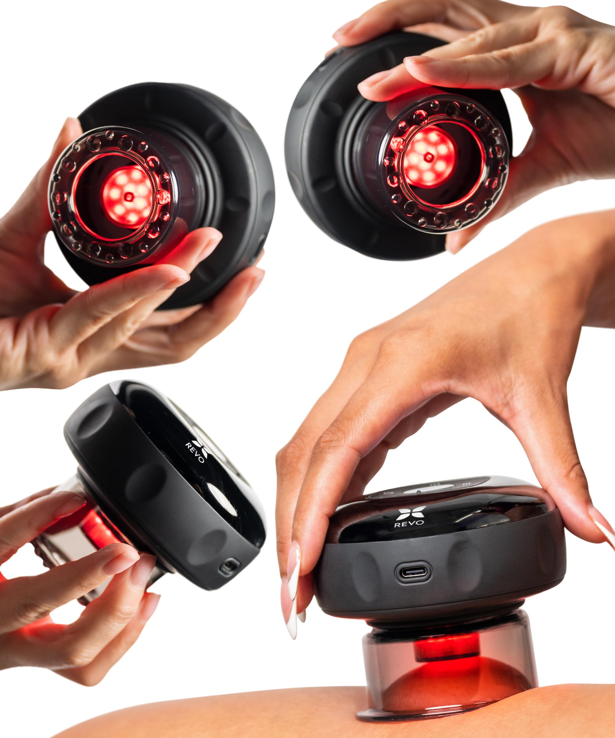 REVOMADIC REVO vista frontal del masajeador con ventosas y diseño portátil