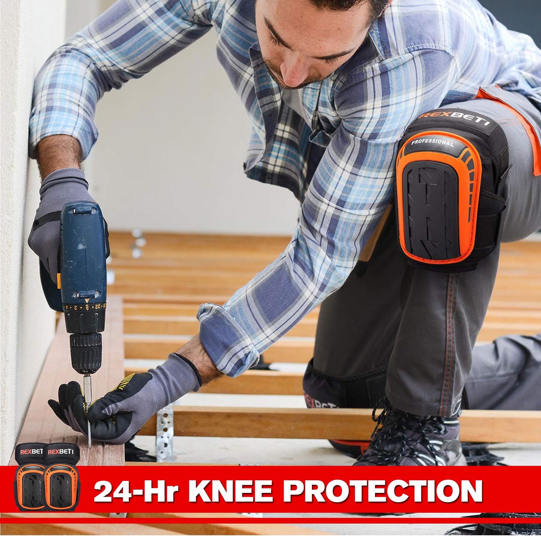 REXBETI in-use by flooring installer showing stable kneeling support