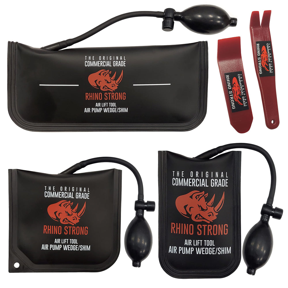 Rhino Strong front packaging showing complete 3-piece kit and tote for easy transport and organization