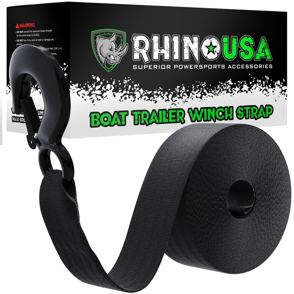 Rhino USA vista frontal de la correa de cabrestante y empaque, resistente y lista para instalar