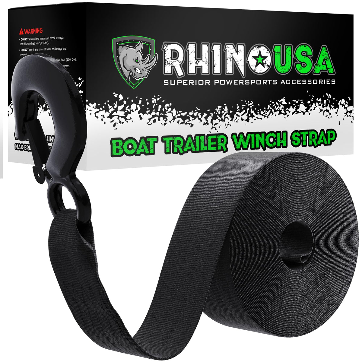 Rhino USA vista frontal de la correa de cabrestante y empaque, resistente y lista para instalar