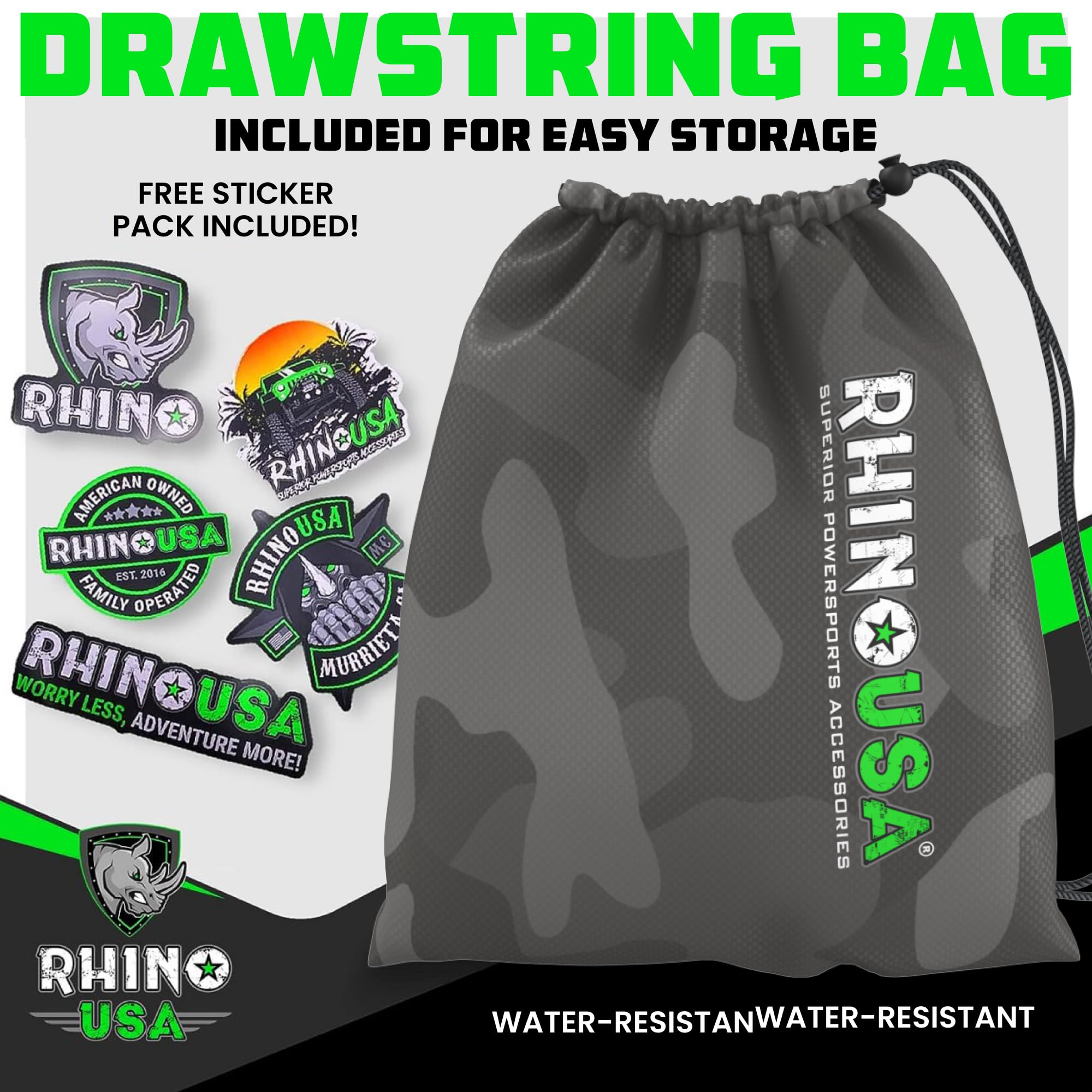 Rhino USA etiqueta de garantía explicando reemplazo de por vida y soporte