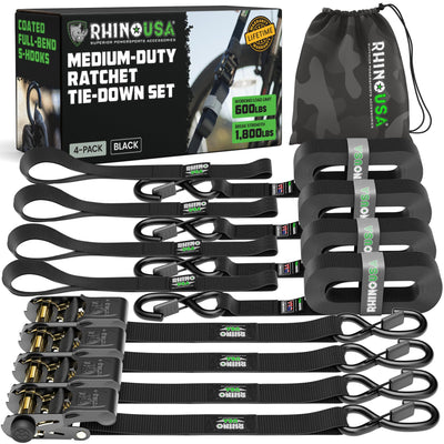 Rhino USA vista frontal del paquete con 4 correas, conveniencia de kit completo