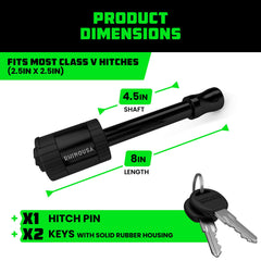 Rhino USA pin installed in a 2.5 inch receiver showing secure attachment