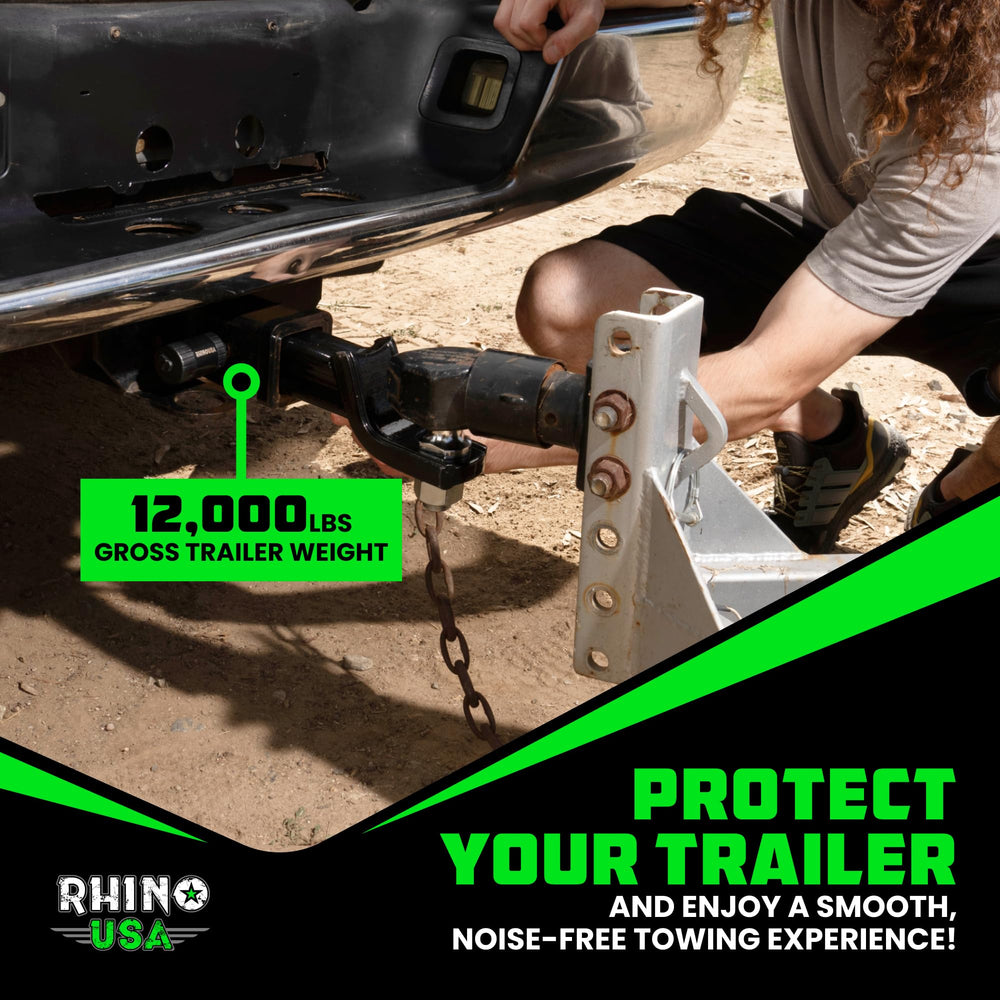 Rhino USA on truck towing trailer illustrating theft deterrence benefit