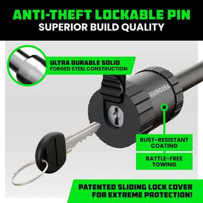 Rhino USA locking pin closeup showing steel finish and strength benefit