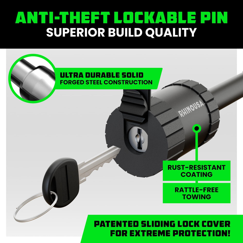 Rhino USA locking pin closeup showing steel finish and strength benefit