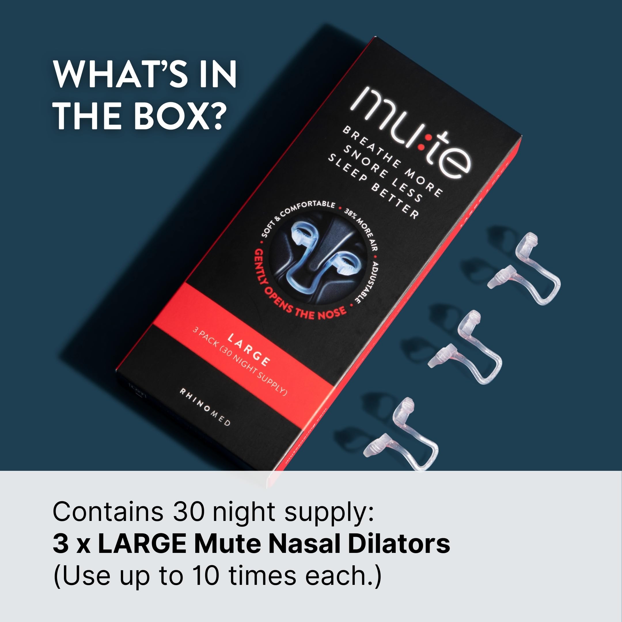 Rhinomed Mute large lifestyle photo on bedside table suggesting quieter nights