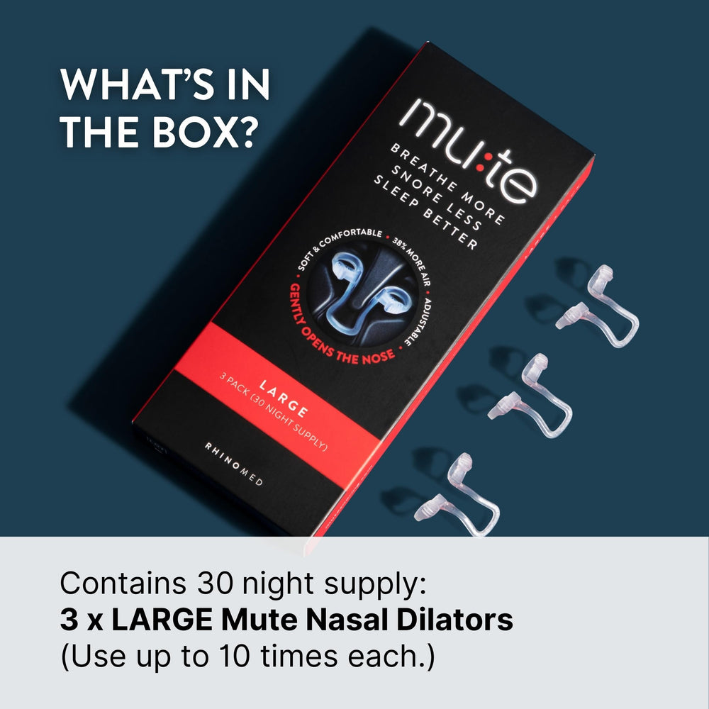 Rhinomed Mute large lifestyle photo on bedside table suggesting quieter nights