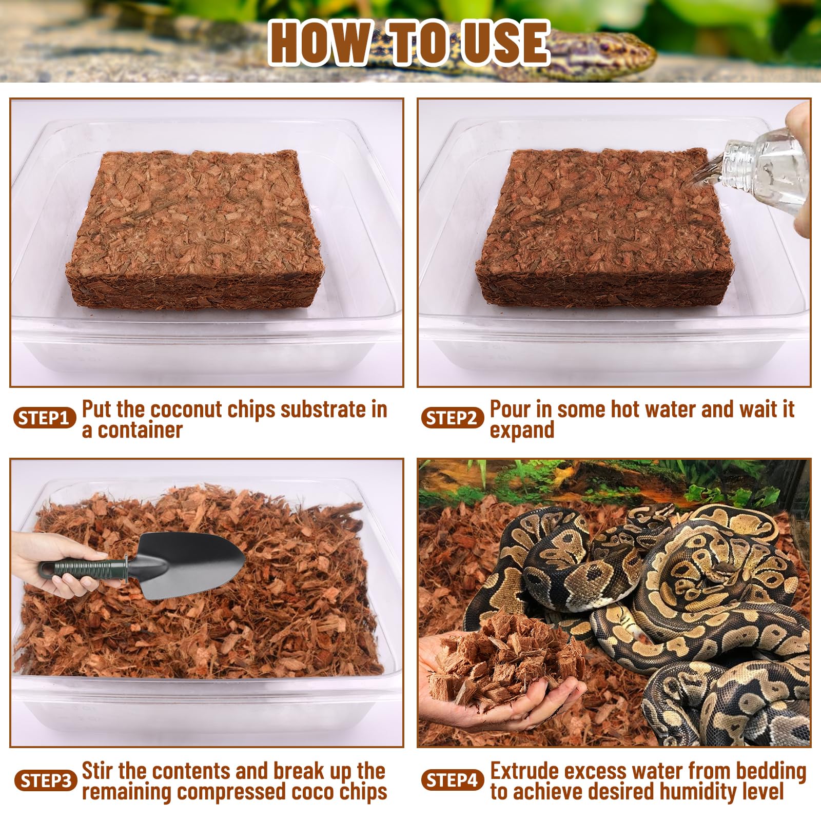 Riare bloque expandido tras añadir agua, volumen aumentado listo para terrario